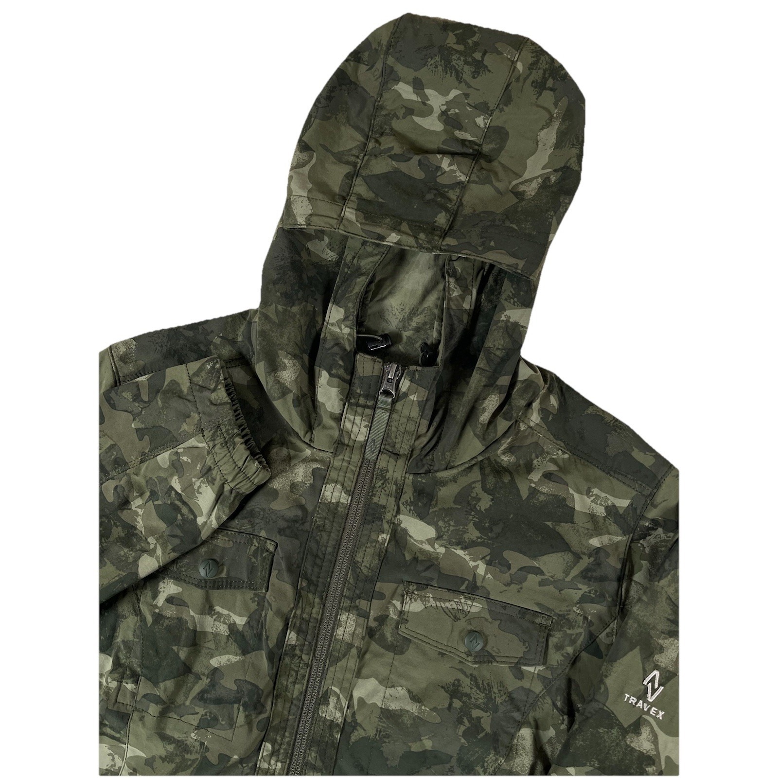 Eddie Bauer Travex Full Zip Hooded Green Camouflage Vented Jacket Women's Sz Lg